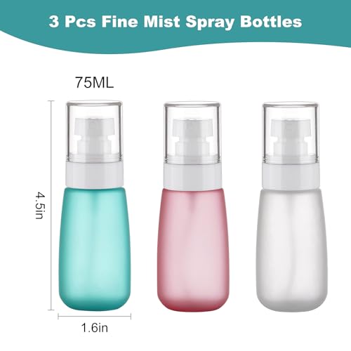 Travel Spray Bottles TSA Approved 3 Pack (2.5oz/75ml) –Leak Proof Fine Mist Refillable Empty Plastic Spray Bottles for Perfume, Essential Oils, Toners, Hair & Face Mist(75 ml) - size: 75 ml