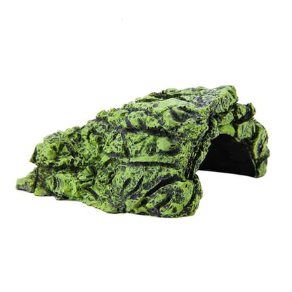 Reptile Hide Cave Resin Rock Shelter Hideout Basking Platform Decor, Natural Safe Climbing Resting Spot for Terrarium Aquarium Brown Medium 4.7 x 4.3 x 2.4 in 1 Pack