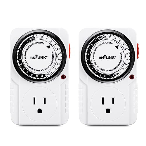 BN-LINK 24 Hour Plug-in Mechanical Timer Grounded for Aquarium, Grow Light, Hydroponics, Indoor Lighting, Home Appliances, ETL Listed 125VAC, 60 Hz, 1875W, 15A, 1/2HP (2 Pack) - size: 2 Pack