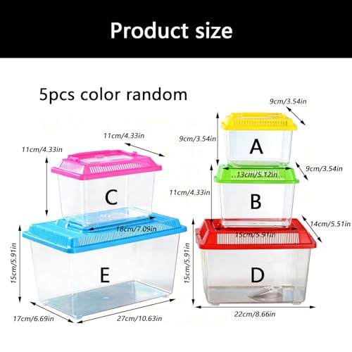 Plastic Terrarium, Critter Keeper, Plastic Fish Tank, Fish Transport Container, Critter Cage, Hermit Crab Cage with Removable Lid and Feeding Port Enclosure Ventilated Design - size: 13x9x9cm