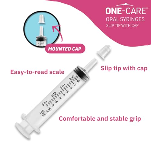 Pack of 100, ONE-CARE 10ml Oral Syringe with Cap, Latex-free, 100 Oral Dispensers - 10ml, Prolonged Slip Tip, Uses include oral administration of medicine for infants, adults and animals - size: 10 ml Black Scale