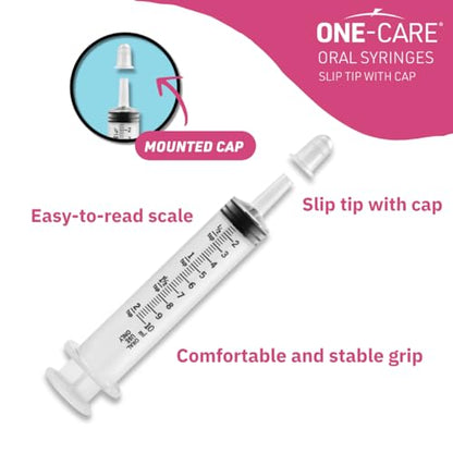 Pack of 100, ONE-CARE 10ml Oral Syringe with Cap, Latex-free, 100 Oral Dispensers - 10ml, Prolonged Slip Tip, Uses include oral administration of medicine for infants, adults and animals - size: 10 ml Black Scale