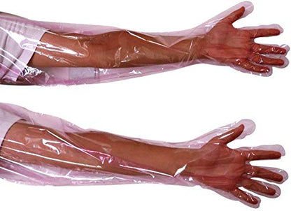 50 Pcs Insemination Long Gloves Disposable Plastic Film Gloves, Veterinary Insemination Rectal Long Gloves 35 inch Long for Livestock Gastrointestinal Examination