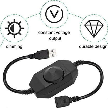 LED Strip Lights Dimmer Switch USB Female to Male Cable with Dimmable Rotary Switch Controller 5V LED Rope Light Switch Adjustable Switch, 2 PCS - color: with USB adapter