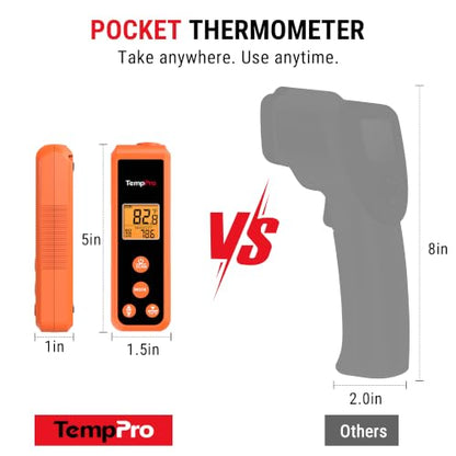 TempPro TP410 Infrared Thermometer Gun Non-Contact Laser Thermometer Gun for Cooking, Temperature Gun with Range -58℉~1022℉ for Pizza Oven Accessories, Griddle, HVAC, Engine, Gift for Dad Him Husband - style: IR Thermometer with Laser