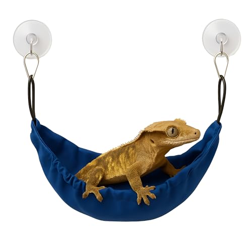 CTWPets Reptile Hammock & Lizard Hammock Hide (100% Polyester, 2 Suction Cups) 9.8" x 3.9" with 2.4" Ideal for Geckos, Lizards & Small Reptile Hide Crested Gecko Accessories (Bright Blue, Medium) - color: Bright Blue