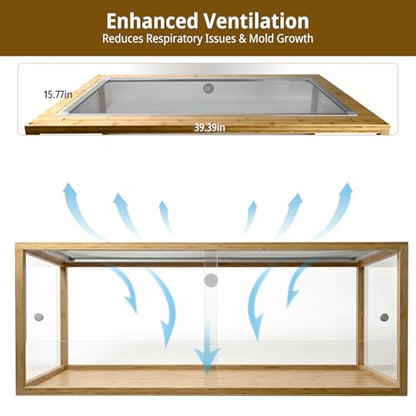 80 Gallon Bamboo Reptile Tank,48"x24"x18" Ball Python Enclosure for Bearded Dragon,Snake,Gecko,Lizard,Turtle with Sliding Door Top Screen Ventilation,Stackable Large Reptile Terrariums - size: 48"x24"x18"