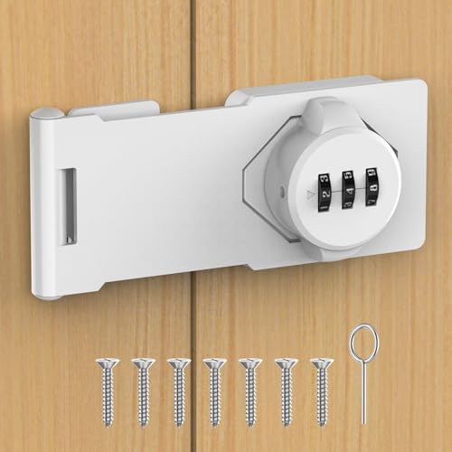 Mechanical Password Rotary Hasp Locks, Cabinet Locks with Combination, Door Security Latch for Small Barn Doors, Cabinets, Gate, Bathroom, Outdoor, Closet, Fence (White) - color: White