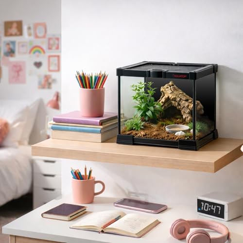 Aquatop 2.1 Gallon Cube Terrarium with Durable Mesh Top for Easy Access & Ventilation - Perfect for Reptiles & Plants, 7.87 x 7.87 x 7.87 Inches, RT-02 - size: 2.1 Gallon