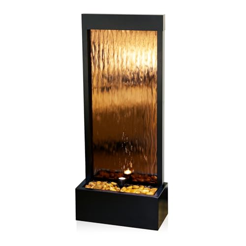 Alpine Corporation 48" Tall Indoor Modern Wall Mounted Zen Mirror Waterfall Floor Fountain with Stones and LED Lights Decor for Office, Living Room, Entryway, Bronze - color: 48 Inches - Bronze