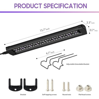 12W LED UVB Light for Reptiles, Full Spectrum Lighting with Dimming Controller, UVB Light Bar for Bearded Dragons, Snakes, Turtles, Gecko - size: 16 INCH