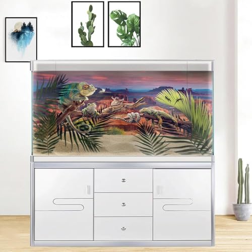 36X18IN Desert Loess Rock Cactus Oasis Reptile Habitat Background, Natural Sunset Desert Themed Terrarium Background, Aquarium Background with 10 EVA Double-Sided Tape - size: 36X18in/90X45cm