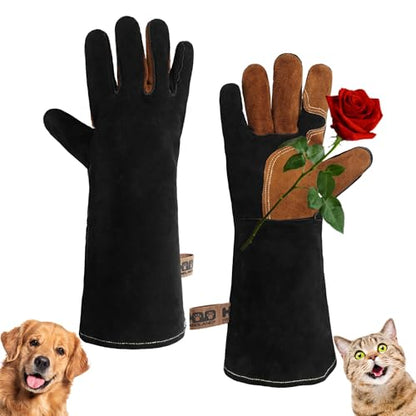 HANDLANDY Animal Handling Gloves, Bite-Proof, Scratch-Resistant, Pet Gloves for Dogs, Cats, Falconry, Gardening - color: Black, size: 16 Inches