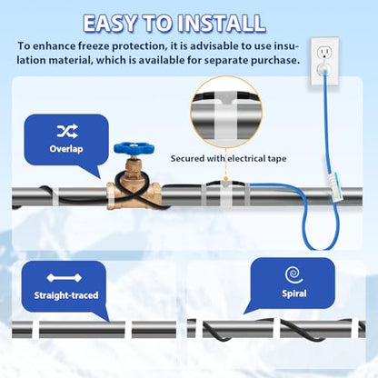 Pipe Heat Cable for Pipe Freeze Protection, Self-Regulating Pipe Heating Tape for Metal and Plastic Home Pipes, Energy-Saving Heat Tape for Pipes 120V 30FT - style: 30-feet