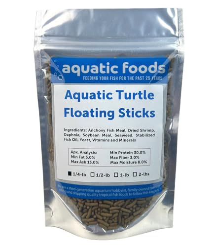 Aquatic Turtle 3/8" x 1/8" 30% Protein Floating Sticks for Aquatic & Semi Aquatic Red Ear, Painted. Map, Soft Shell Pond Turtles...WL…1/4-lb Foil Pouch Bag - size: 4 Ounce (Pack of 1)