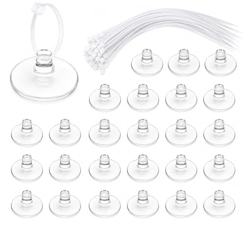 30 Pcs Aquarium Suction Cups with 30 Pcs Adjustable Zip Ties Set – Clear Small Suction Cups for Fish Tank Decor, Moss, Shrimp Nest, Reptile Hammock & Cable Management