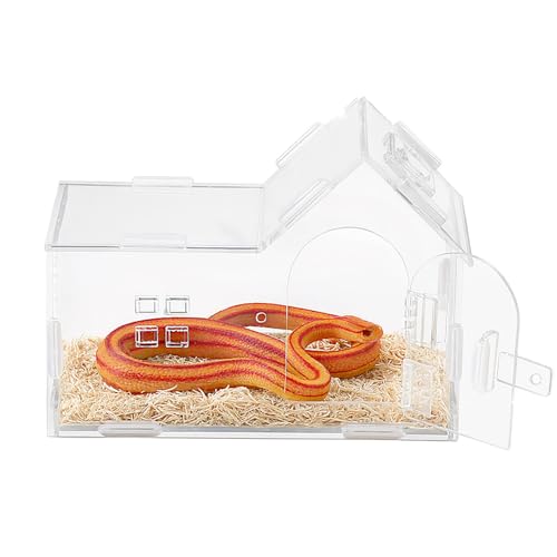 Transparent Reptile Enclosure, 180° Rotating Lidded Habitat for Geckos, Snakes, Spiders and Small Pets – Breathable Acrylic Terrarium, Clear View Amphibians Tank for Reptile Lovers