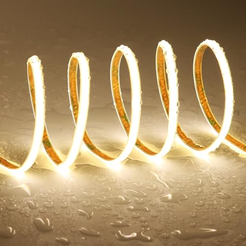 TOPAI 12V Thin 5mm COB LED Strip Waterproof 4000K Natural White 16.4ft Bright CRI>90 Uniform Dotless 400LEDs/M Self Adhesive Flexible Cuttable for DIY, Bedroom, Under Cabinet Lighting - color: Natural White 4000K