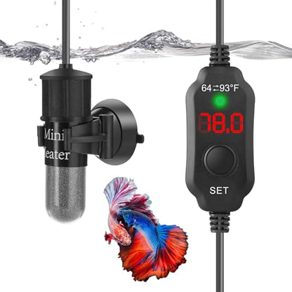 20W Mini Aquarium Heater for 2-4 Gallon Tanks | Submersible Fish Tank Heater with Digital Thermostat, Dry-Run & Overheat Protection, Memory Function - size: For Aquariums ≤ 4 Gal