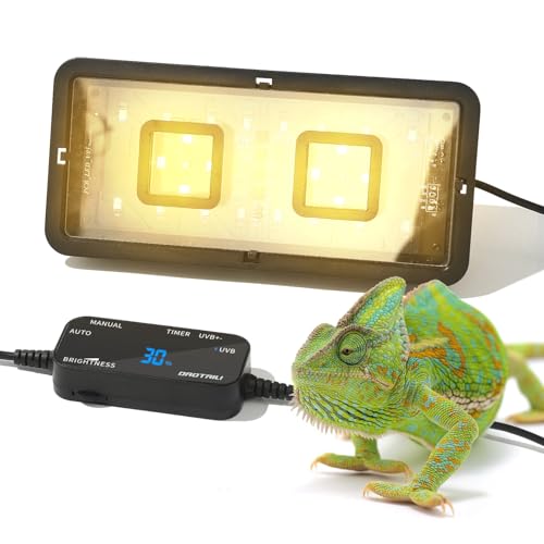 LED UVB Reptile Light – Dual UVA/UVB Lamp with Dimmer, 2 UV Modes, Timer & Fan Cooling, 10W for Turtles, Lizards, Snakes, Glass or Mesh Terrariums (6500K)