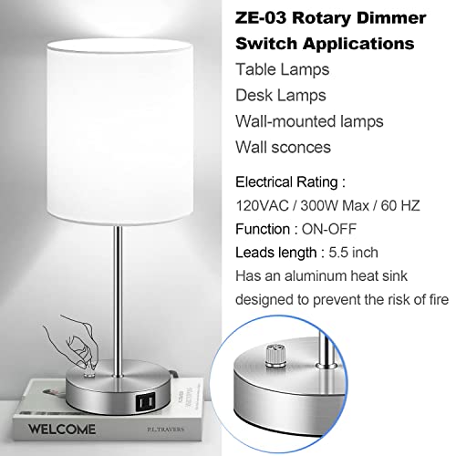 Zing Ear ZE-03A Dimmer Switch 120VAC 240VAC 300W MAX Repair Tools Replacement Full Range Inline Table Lamps Floor Lights Dimmable LED Plastic Outer Shell Brass Easy to Install - size: Plastic shell