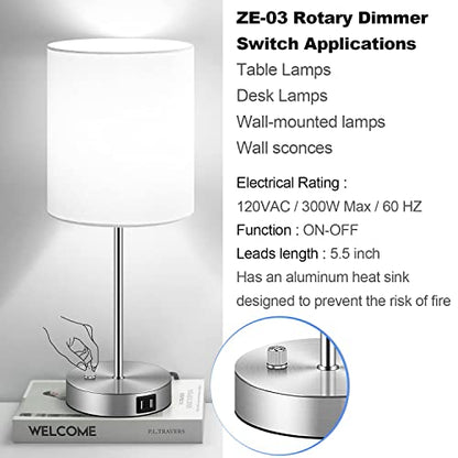 Zing Ear ZE-03A Dimmer Switch 120VAC 240VAC 300W MAX Repair Tools Replacement Full Range Inline Table Lamps Floor Lights Dimmable LED Plastic Outer Shell Brass Easy to Install - size: Plastic shell