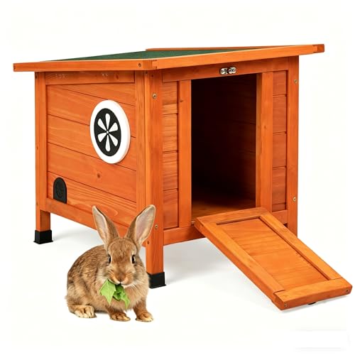 Coziwow Rabbit Hutch, Outdoor Cat House Weatherproof, Bunny Cage Indoor with Openable, Portable Small Animals Shelters with Nonslip Ramp for Hideout Rabbits/Feral Cats/Chicken/Small Animals-Orange - color: Orange