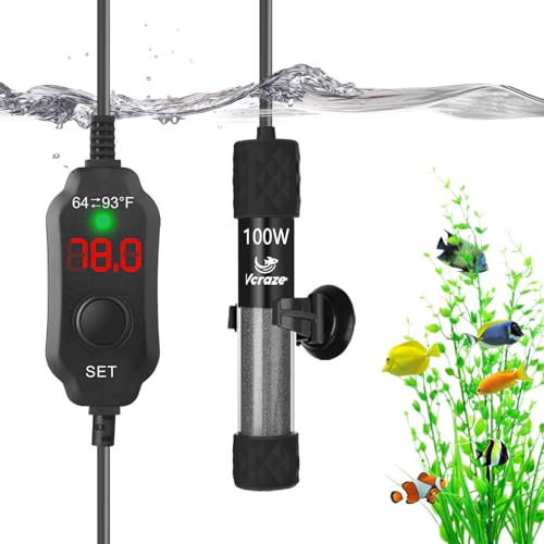 100W Compact Aquarium Heater for 10-20 Gallon Tanks | Super Short Submersible Fish Tank Heater with LED Digital Thermostat, Dry-Run & Overheat Protection, Memory Function - size: For Tanks 10-20 Gal