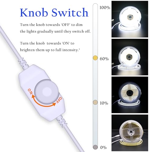 LED Strip Lights COB 16.4ft/5m Natural White 6500K, 24V Dimmable LED (Kit) | Super High Bright, Flexible COB Lights, 8mm Width Home DIY Decor & Office Commercial - color: White 6500K (Kit)