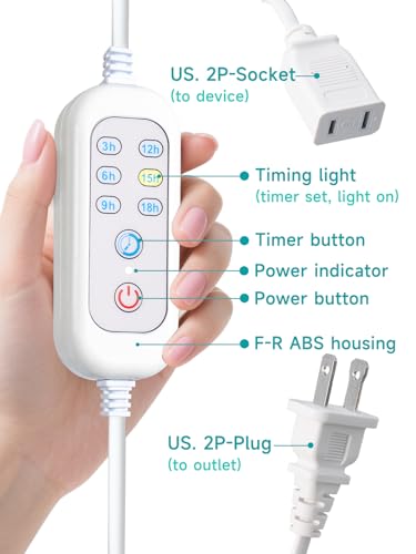 Timers for Lights Indoor - 2 Pack Daily Auto Cycle Timer with Extension Cord, 24h Repeat Power Switch for- Grow Light, Reptile Tank Lamp, Aquarium Light, Christmas Light Timer