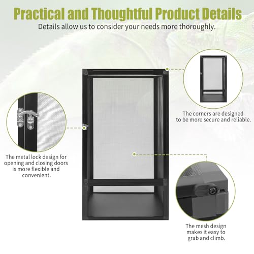 Terrarium,Reptile Cage, Chameleon Enclosure, Reptile Enclosure- 17.72" L×17.72" W×31.50" H,Snake Cage with Escape-Proof Lock, for Lizards/Snakes/Spiders, Portable Habitat for Indoor/Outdoor Use