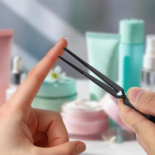 Reverse Tweezers for Crafting, 2 Pcs Rubber Tipped Tweezers Stainless Steel PVC Coated Bent and Straight Flat Tip Cross Locking Precision Tweezer Set for Crafts Jewelry Beads Coins Electronic (Black)