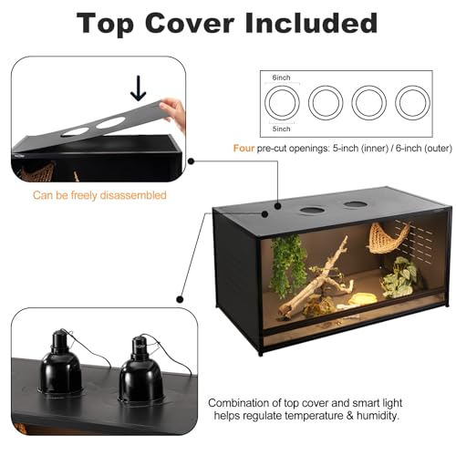 Reptile Tank 44''x20''x20'' ToxiRium Large PVC Reptile Enclosure 76 Gallons for Bearded Dragon Gecko Lizard Snake, Wide Lounge Vivarium Area with Sliding Doors Lock | Modular Design, Heat & Humidity Retention, Sliding Glass Doors, Removable Top Cover & Ea
