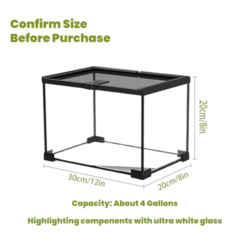 4 Gallon Glass Reptile Terrarium 12"x8"x8" – Stackable Full View Tank for Leopard Gecko, Frog, Snake, Hermit Crab, Tarantula, Jumping Spider Enclosure - size: 12*8*8in