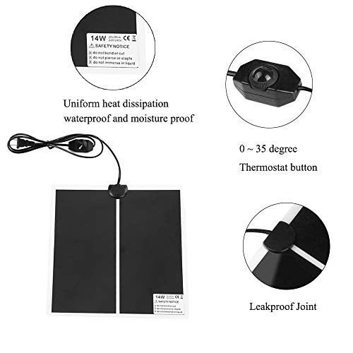 KABASI Reptile Heating Pad, 14W 11x11 inch Waterproof Reptile Heat Pad Under Tank Terrarium with Temperature Control, Safety Adjustable Reptile Heat Mat for Turtle, Tortoise, Snakes, Lizard, Gecko - color: 14W-11x11 in