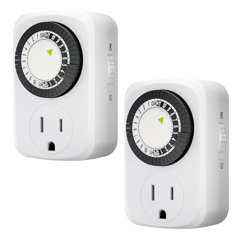 HBN Indoor Mini 24-Hour Mechanical Outlet Timer, for Electrical Outlets, 30 Minute Intervals, 3-Prong, 2-Pack, Light Timer for Indoor Lighting, ETL Listed - size: 3-Pong