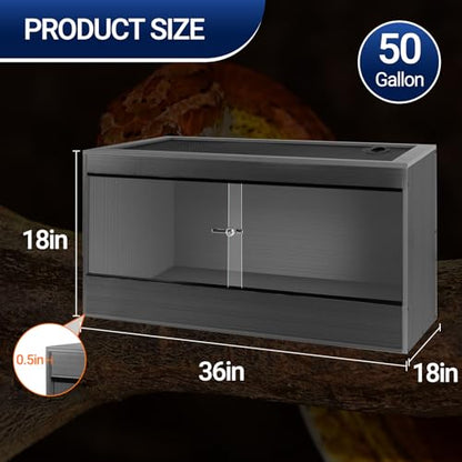 50 Gallon Reptile Enclosure, 36x18x18 Composite Wood & Plastic Eco Reptile Tank Terrarium, 36" Wide Lightweight Reptile Habitat Lounge for Ball Python Bearded Dragon Gecko Turtle - size: 36x18x18 inch