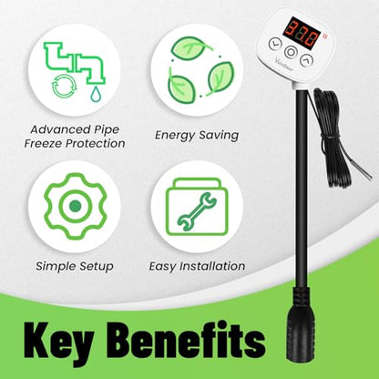 Digital Heating Temperature Controller Outlet, 120V Plug-in Thermostat Switch 34-140°F, 0–10H Timer, for Pipe Heating Reptile Greenhouse Aquarium Brewing Seedling Breeding & Hatching