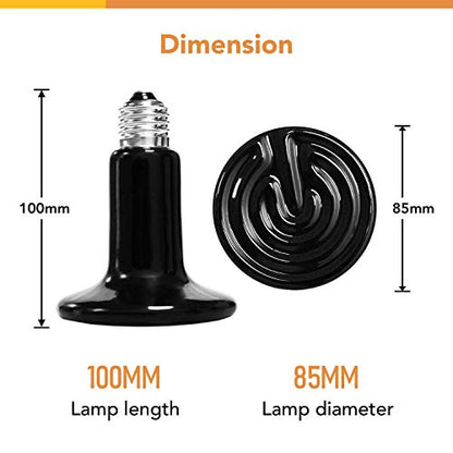 Simple Deluxe 100W Ceramic Reptile Heat Lamp Bulb & 150W Clamp Light with 8.5" Aluminum Reflector Combo for Amphibian Pets, Silver 2024 Version - size: 100 Watts, style: Bulb+Clamp Light