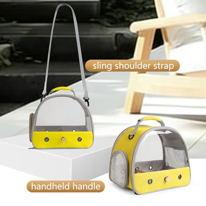 Bird Carrier, Portable Small Bird Parrot Parakeet Carrier with Standing Perch and Stainless Steel Tray, Side Access Window Collapsible (Yellow, Clear Windows) - color: Yellow