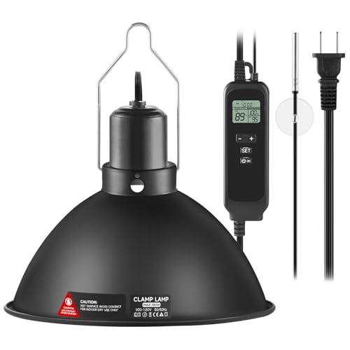 8.5 inch Reptile Heat Lamp Fixture with Thermostat and Timer,Reptile Light Fixture with Dimming Thermostat Max 150W,PID Temperature Controller for UVB Lights,Basking Heat bulbs and Terrariums - size: 8.5 inch without CHE Bulb