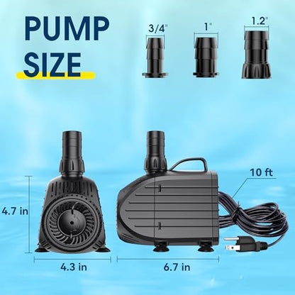 NFESOLAR Ultra Quiet Submersible Water Pump 1200GPH Size 6.7Lx4.3Wx4.7H in | 100W Pond Pump with Dry Burning Protection, 10ft Cord, 11ft High Lift for Fountains, Waterfall, Hydroponics, Aquariums KF208 - size: 1200GPH