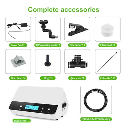 Reptile humidifier, LCD with Timing Function, time Length and Interval can be Set, Reptile Spray System with 6 Spray nozzles,misting System for Reptiles of Amphibians, Tanks, Paludarium