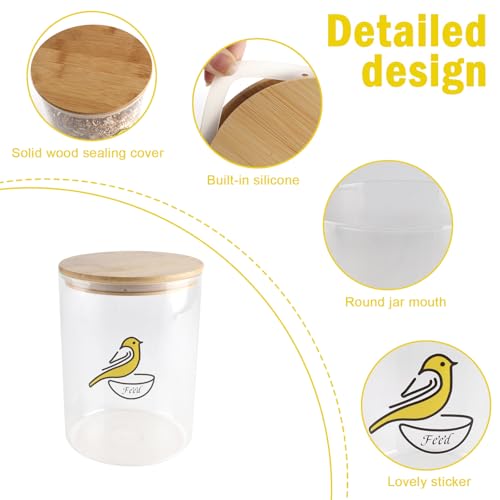 108 oz Bird Seed Storage Container,Circle Glass Bird Food Container with Airtight Wood Lid,Pet Food Storing with Birds Seed Scoop,for Wild Small Birds Food Storage,Birdfeed,Nuts(Clear)