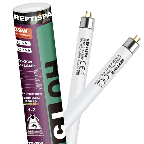 T5 HO Reptile Lamp Tube, 39 Watts, 10.0 UVB, 2 Pack | Fluorescent UVB Bulb, Reptile Lamp Tube, Basking Light for Bearded Dragon, Simulate Natural Sunlight - color: 10.0 Uvb, size: 39W