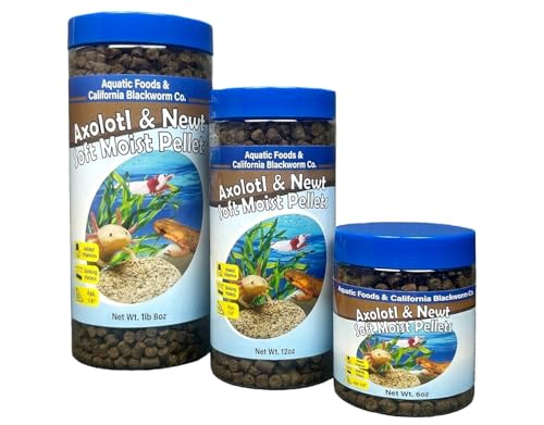 Axolotl Pellet Food 1/4" Soft Moist Sinking Pellets for Juvenile Axolotl Also Shrimp, Snails, Crayfish, Bottom Tropical Fish, Blackworm Pellets Included 12oz Canister