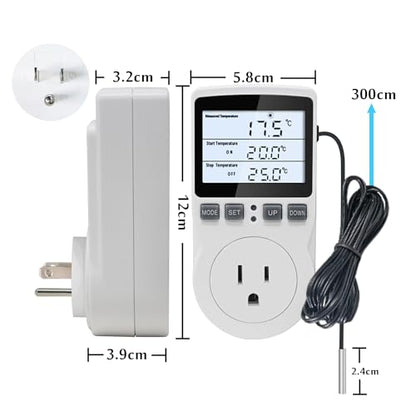 KT3100BL Digital Temperature Controller Outlet Socket VA LCD Display Plug in Thermostat 15A 120V Output with Blue Backlight 3m Temperature Sensor - style: KT3100BL Blue backlight