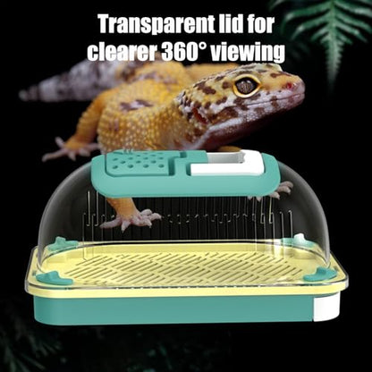 Plasti c Reptile Terrarium Carrier Cage with Handle & Tray, Portable Breathable Reptiles Feeding Box Clear Travel Carrier for Small Reptile Amphibians, 19 x 12.5 x 9.5 cm