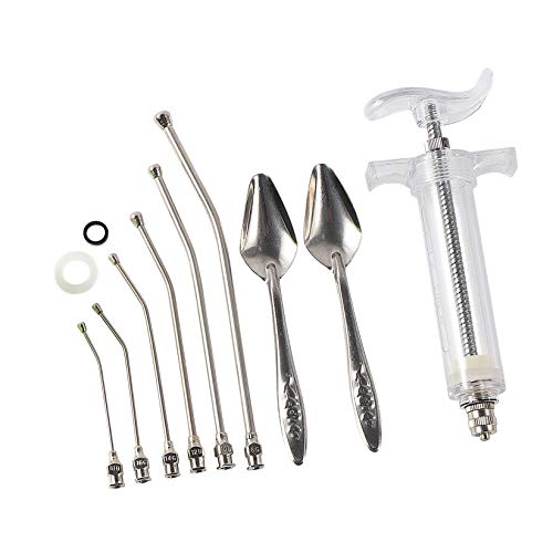 Baby Bird Feeding Syringe Feeding Tubes for Birds Parrot Hand Feeding Syringe with 6 Pcs Curved Gavage Tubes and Stainless Steel Metal Feeding Spoon (50ML) - size: 50ML