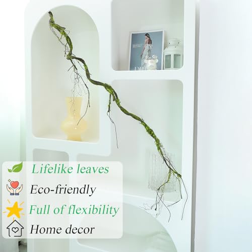 2pcs 67"Bendable Twigs Branches Moss Creepy Jungle Climb Green Leaves Vines | Artificial Reptile climbing Tree Trunk Grapevine Garland Plants Stems For Craft Garden Wall Hanging Halloween Arch Decoration